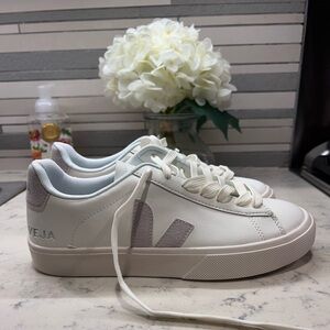 Veja Women's White Sneakers with Light Gray V Logo